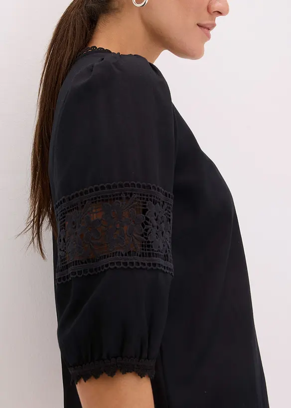 Kortärmad blus med linneandel, bonprix