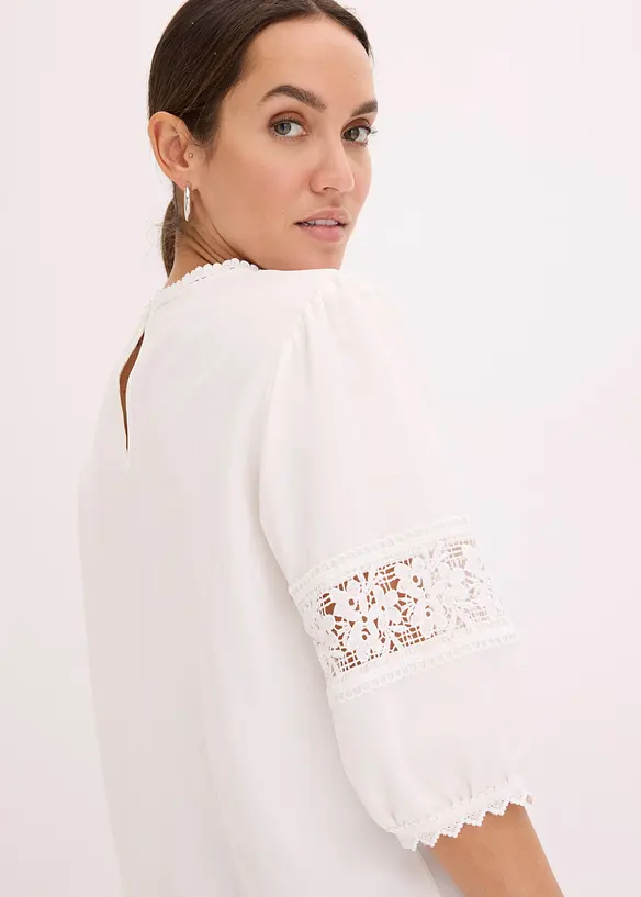 Kortärmad blus med linneandel, bonprix