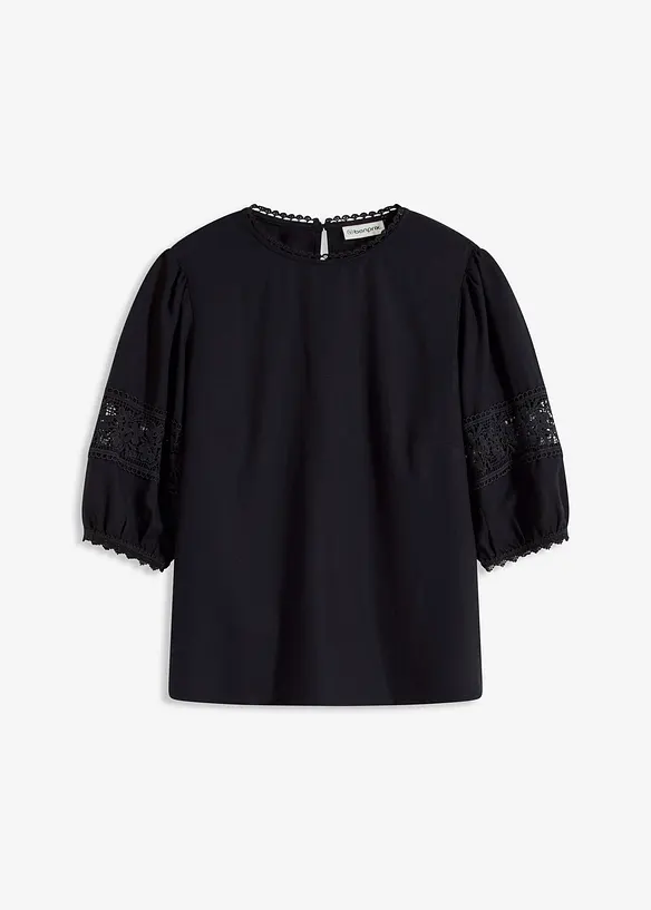 Kortärmad blus med linneandel, bonprix