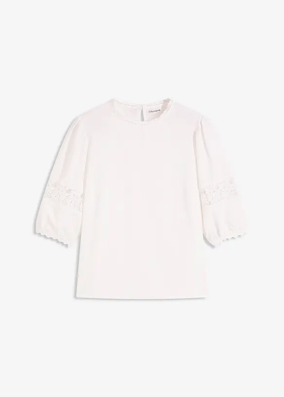 Kortärmad blus med linneandel, bonprix