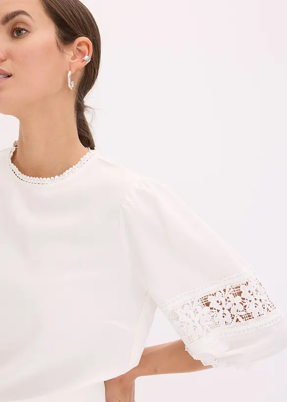 Kortärmad blus med linneandel, bonprix
