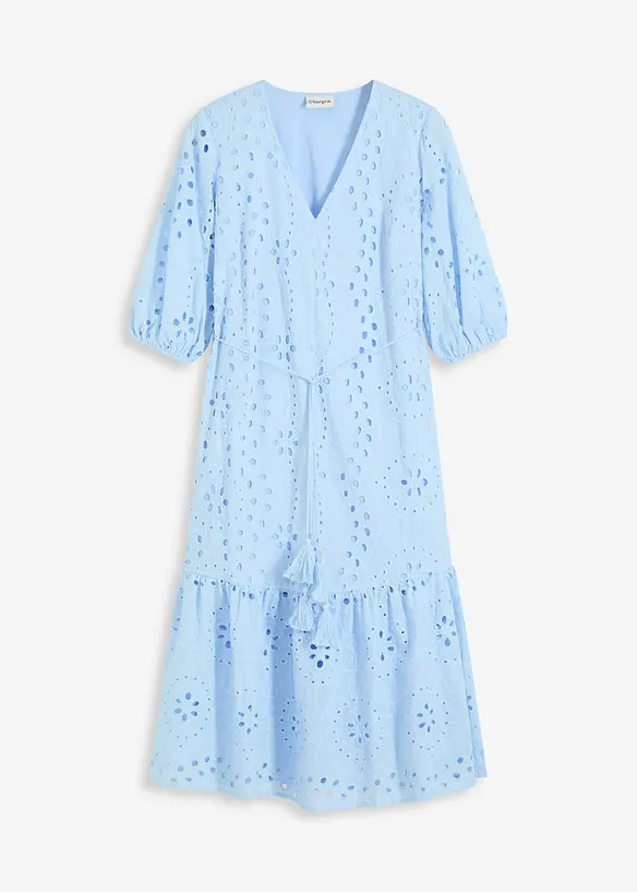Mellanlång klänning med hålbroderi, bonprix