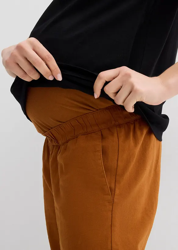Mammabyxa med magband i linne och bomull, bonprix
