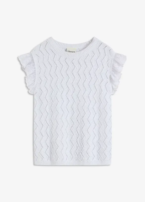 Stickad topp med virkad look och spets, bonprix
