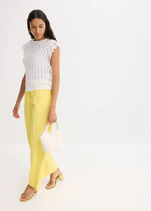 Stickad topp med virkad look och spets, bonprix