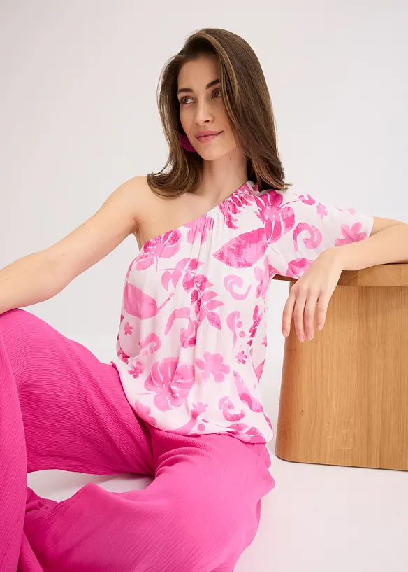 Blus i one-shoulder-modell av viskos med struktur, bonprix