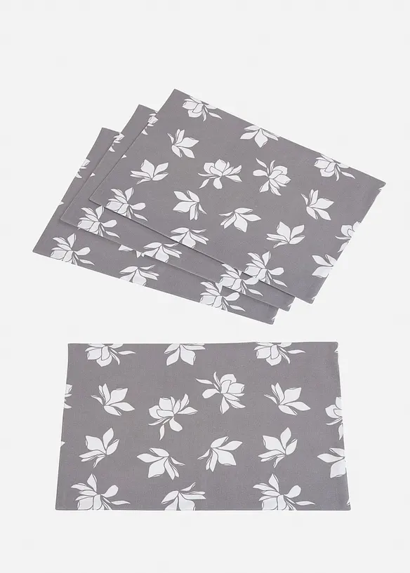 Bordstablett av ekologisk bomull med tryckt blommönster (4-pack), bonprix