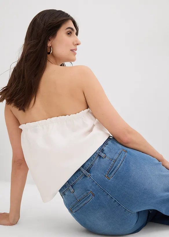 Jeans med vida ben, High Waist och resårlinning, cropped, bonprix