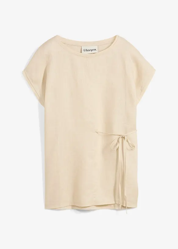 Topp i rent linne med vävd besättning, bonprix