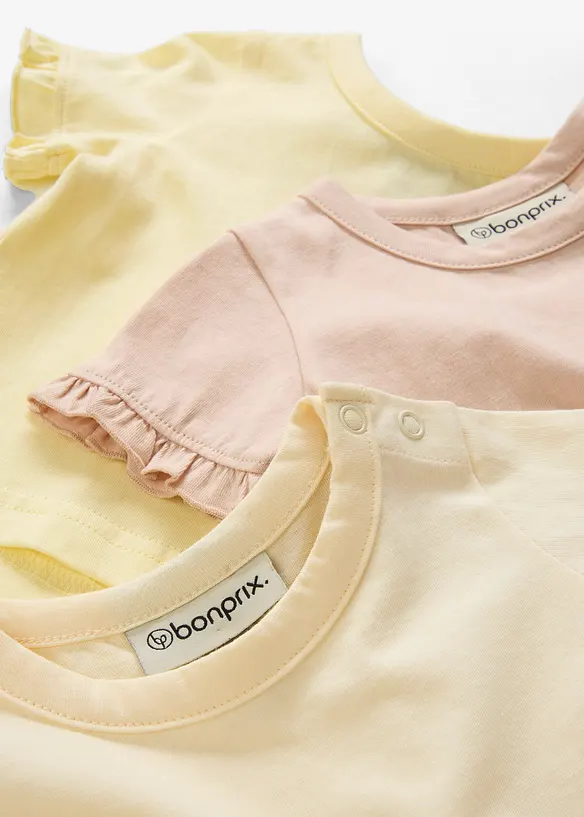 T-shirt f&ouml;r bebisar av ekologisk bomull med volanger (3-pack), bonprix