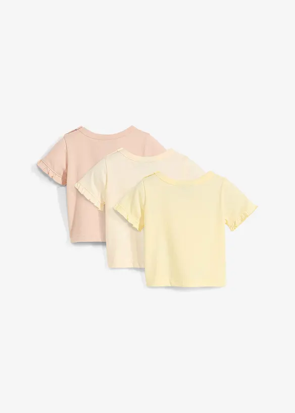 T-shirt f&ouml;r bebisar av ekologisk bomull med volanger (3-pack), bonprix