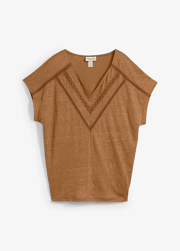 T-shirt i rent linne med spets, bonprix