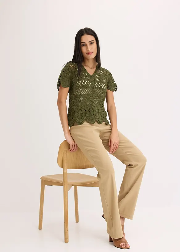 Virkad cardigan i kort modell, bonprix