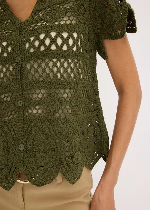 Virkad cardigan i kort modell, bonprix