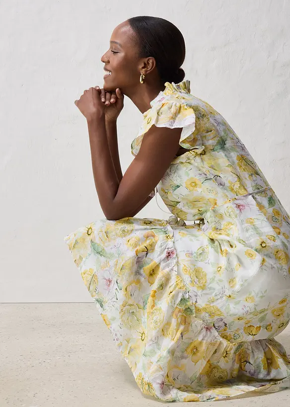 Maxiklänning i rami med skirt blommönster, bonprix