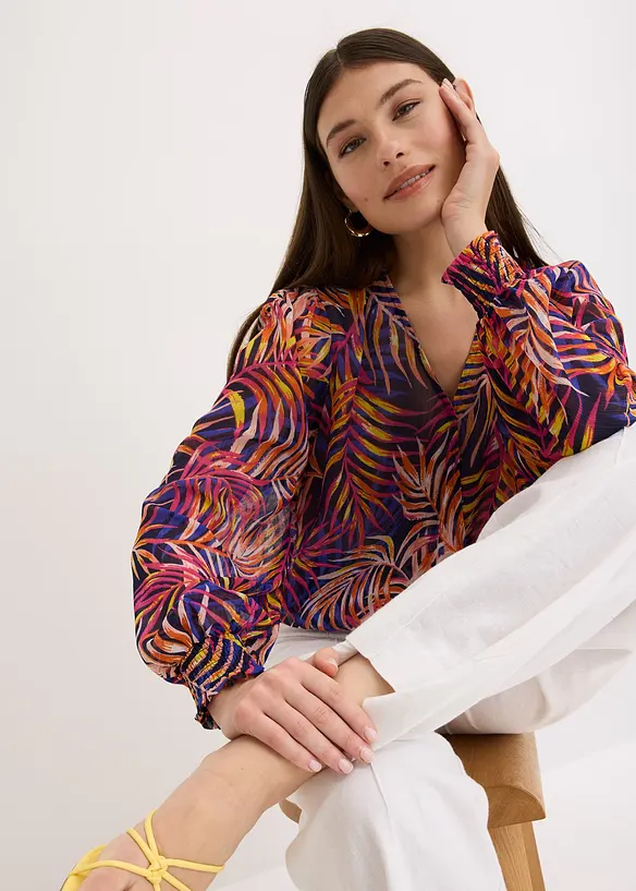 Mönstrad chiffongblus, bonprix