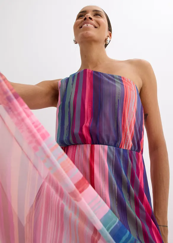 One shoulder-klänning i mjuk mesh, bonprix