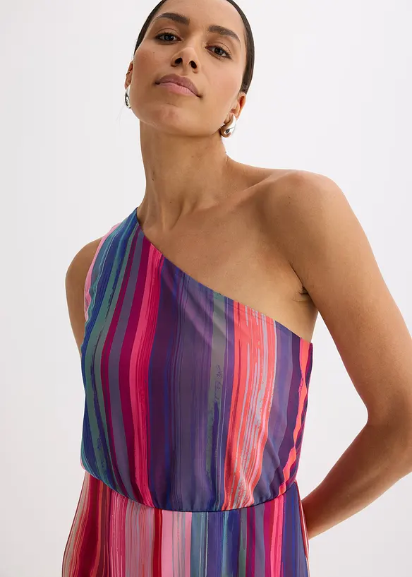 One shoulder-klänning i mjuk mesh, bonprix