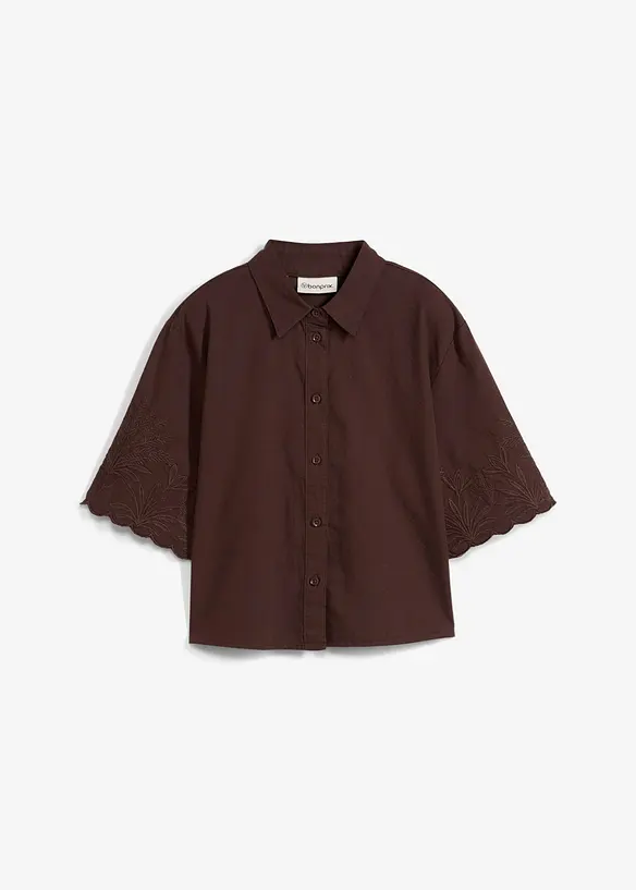 Kort skjortblus med sidenandel, bonprix