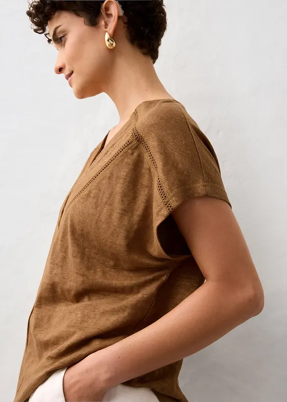 T-shirt i rent linne med spets, bonprix