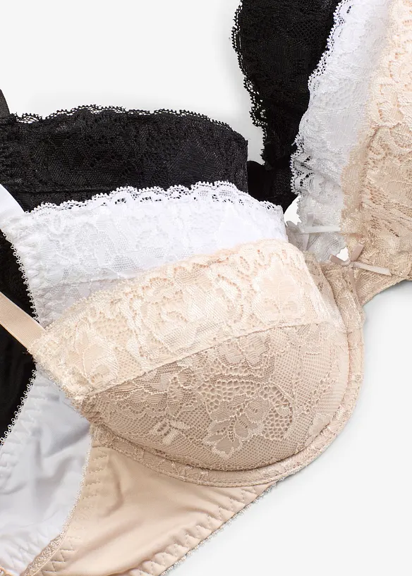 Push up-BH med tunn spets (3-pack), bonprix