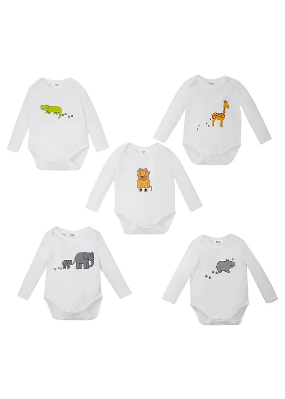 Långärmad babybody (5-pack), ekologisk bomull, bonprix