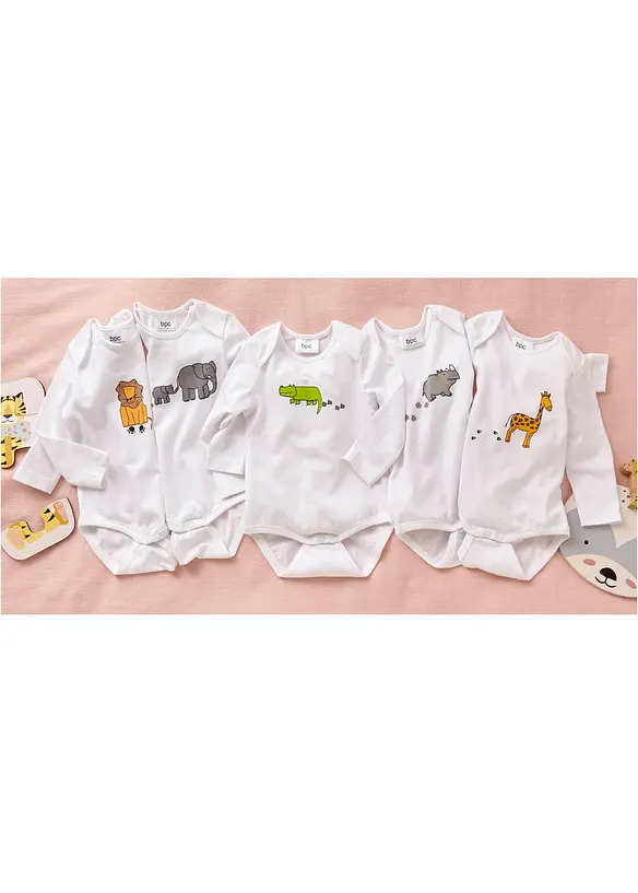 Långärmad babybody (5-pack), ekologisk bomull, bonprix