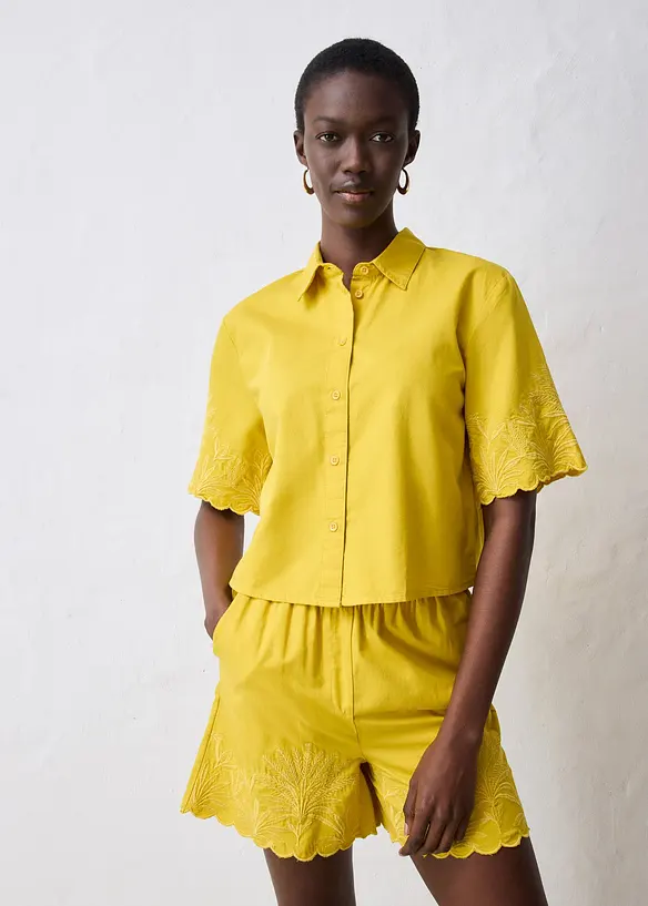 Kort skjortblus med sidenandel, bonprix