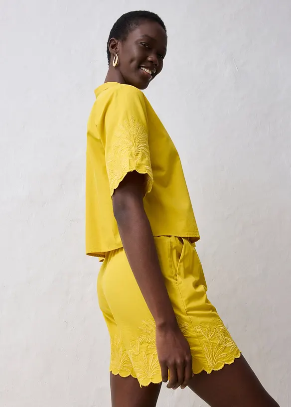 Kort skjortblus med sidenandel, bonprix