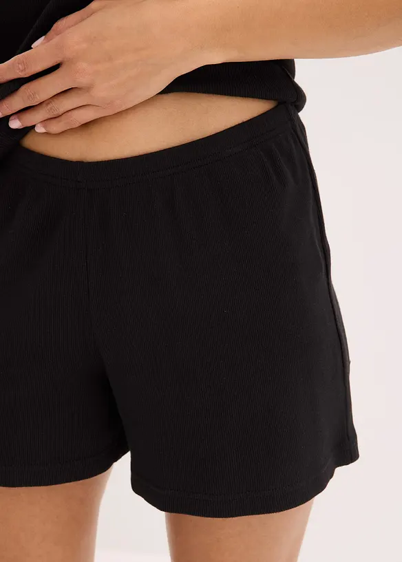 Ribbstickad bomullspyjamas med shorts, bonprix