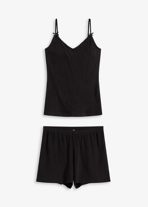 Ribbstickad bomullspyjamas med shorts, bonprix