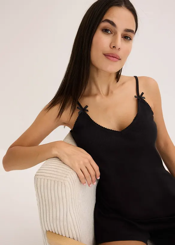 Ribbstickad bomullspyjamas med shorts, bonprix