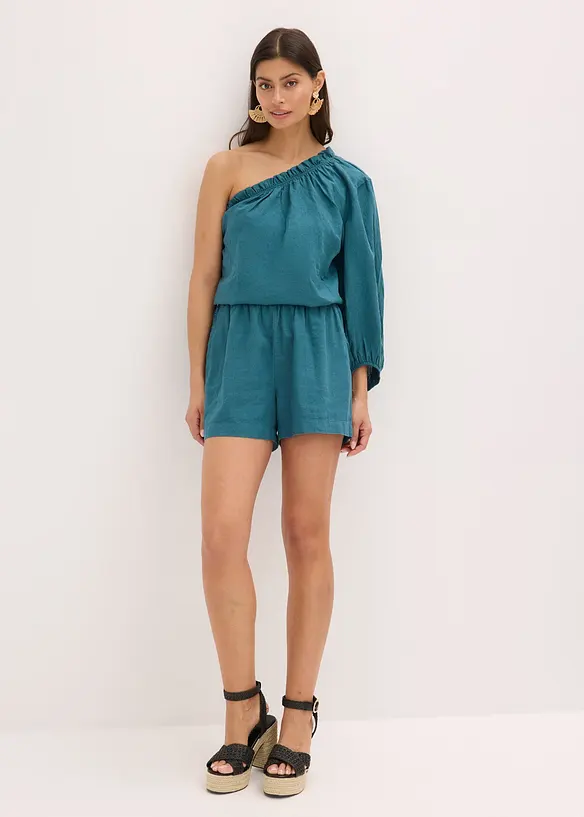 One shoulder-blus i linneblandning, bonprix