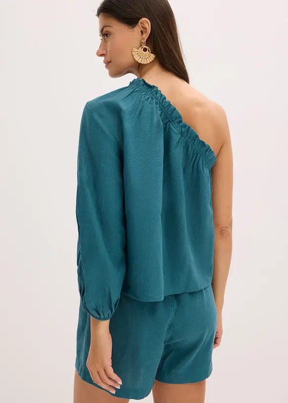 One shoulder-blus i linneblandning, bonprix
