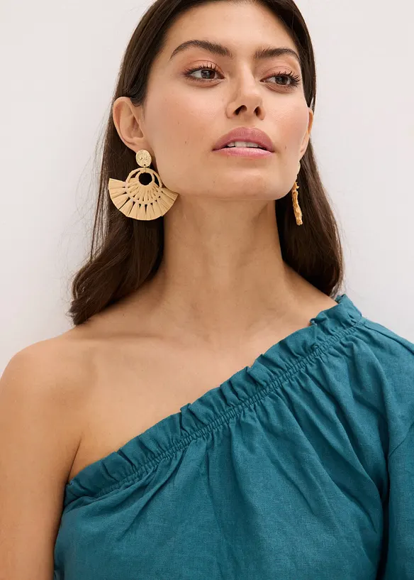 One shoulder-blus i linneblandning, bonprix