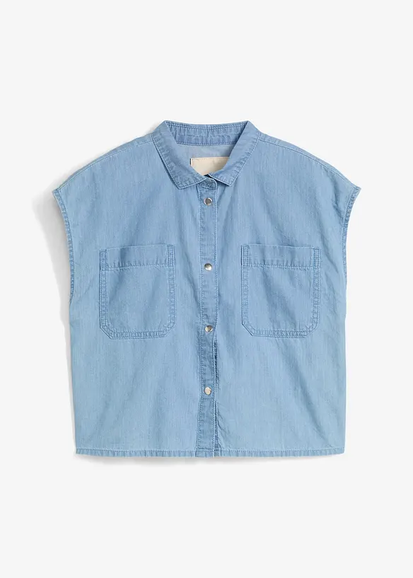 Jeansblus för barn i följsam bomull, bonprix