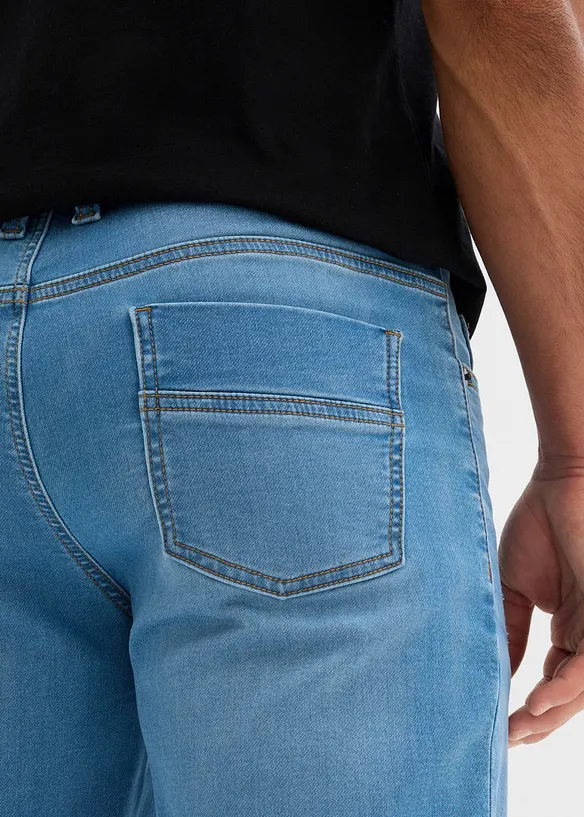 Jeansbermudas i trikå (2-pack), smal passform, bonprix