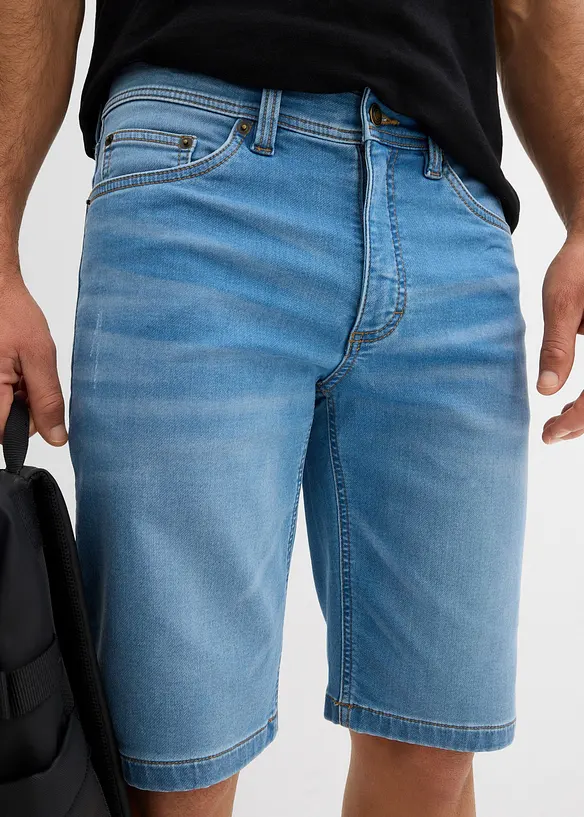 Jeansbermudas i trikå (2-pack), smal passform, bonprix