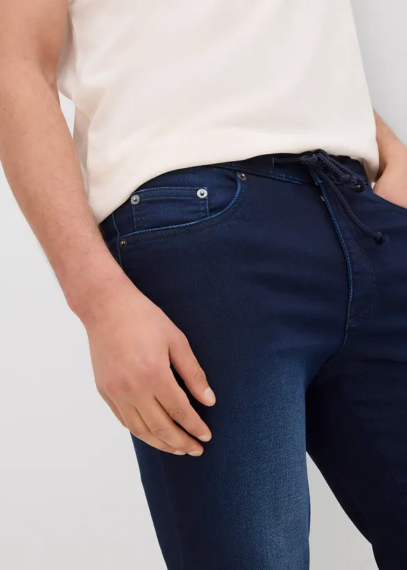 Trikåbermudas med bekväm midja och jeanslook, Regular Fit (2-pack), bonprix