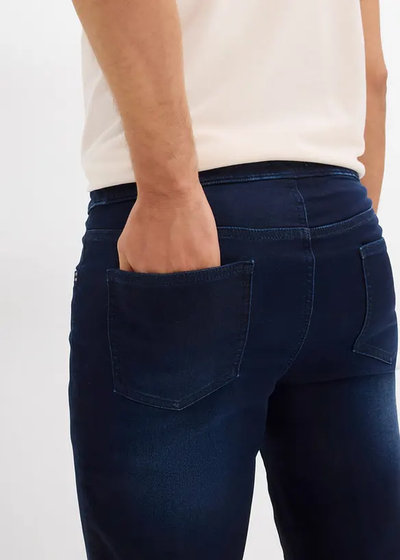 Trikåbermudas med bekväm midja och jeanslook, Regular Fit (2-pack), bonprix