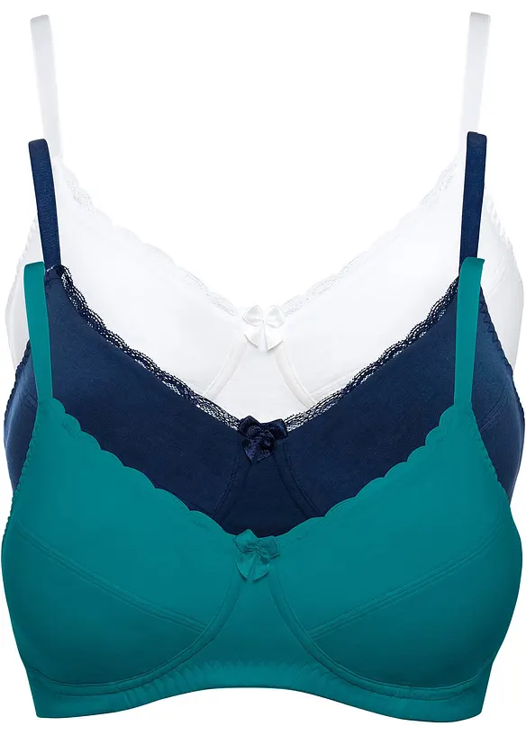 BH utan bygel (3-pack), med ekologisk bomull, bonprix
