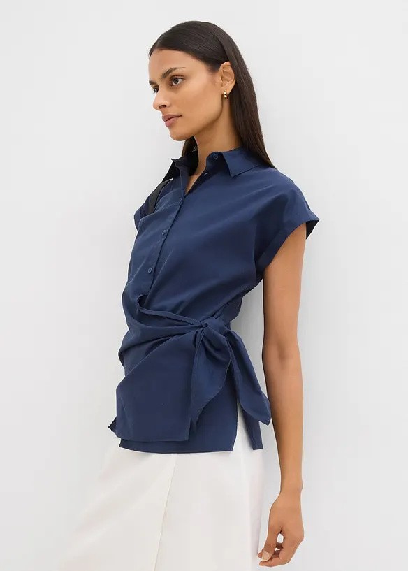 Kortärmad blus med knytdetalj, bonprix