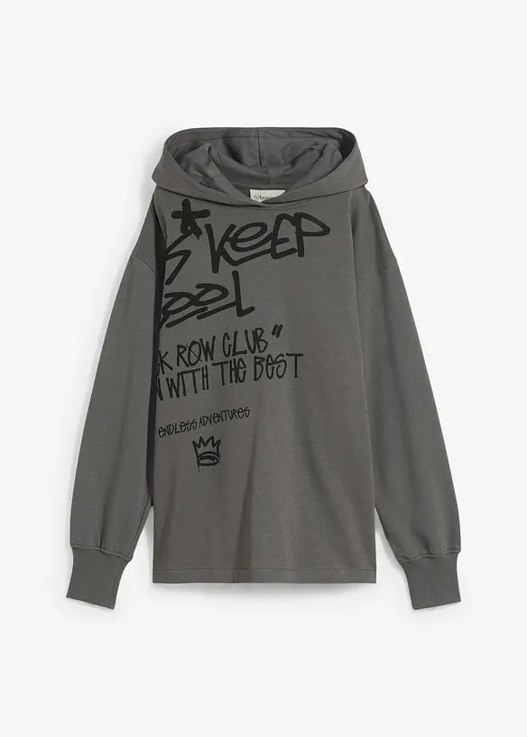Sweatshirt med huva och graffititryck för barn, ekologisk bomull, bonprix