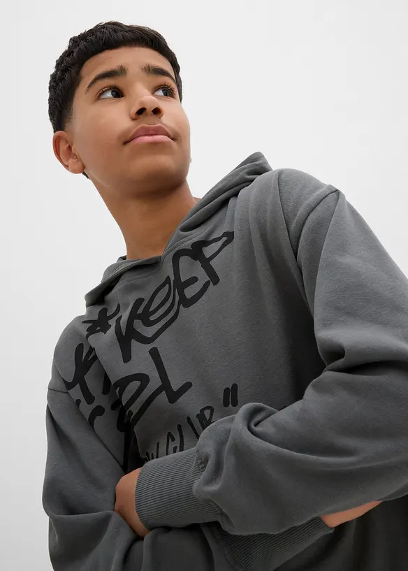 Sweatshirt med huva och graffititryck för barn, ekologisk bomull, bonprix