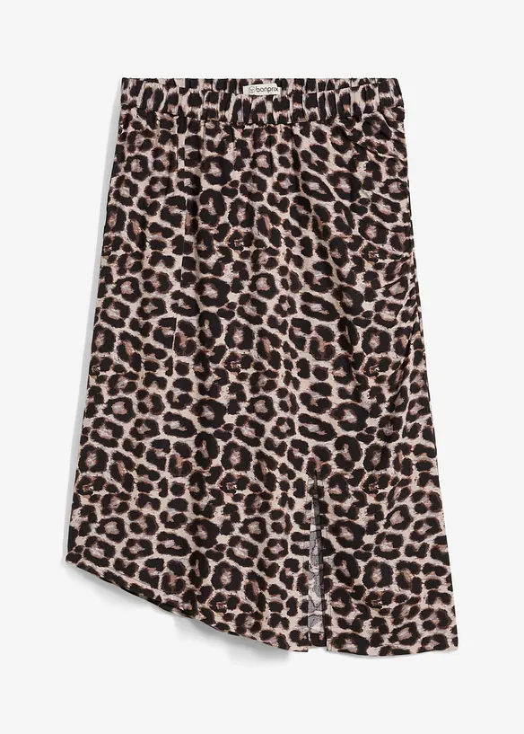 Kjol med leopardmönster och slits, bonprix