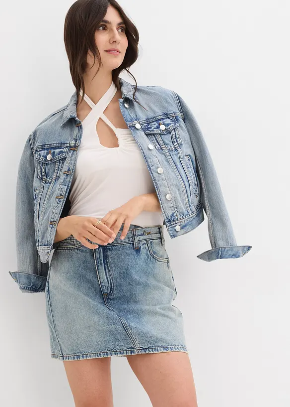 Jeanskjol med asymmetrisk midja, bonprix