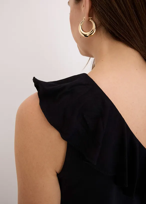 One shoulder-linne med volang i mjuk viskosmix, bonprix
