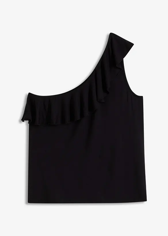 One shoulder-linne med volang i mjuk viskosmix, bonprix