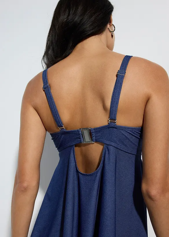 Lång tankini (2 delar) med jeanslook, bonprix