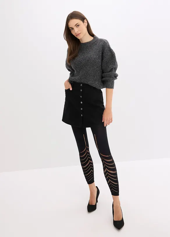 Leggings med behaglig midja och hålbroderi, 80 DEN, bonprix
